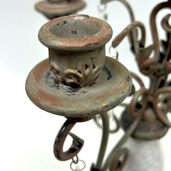 Vintage style heavy metal and ceramic 5 light candelabra with crystals - Picture 8 of 8